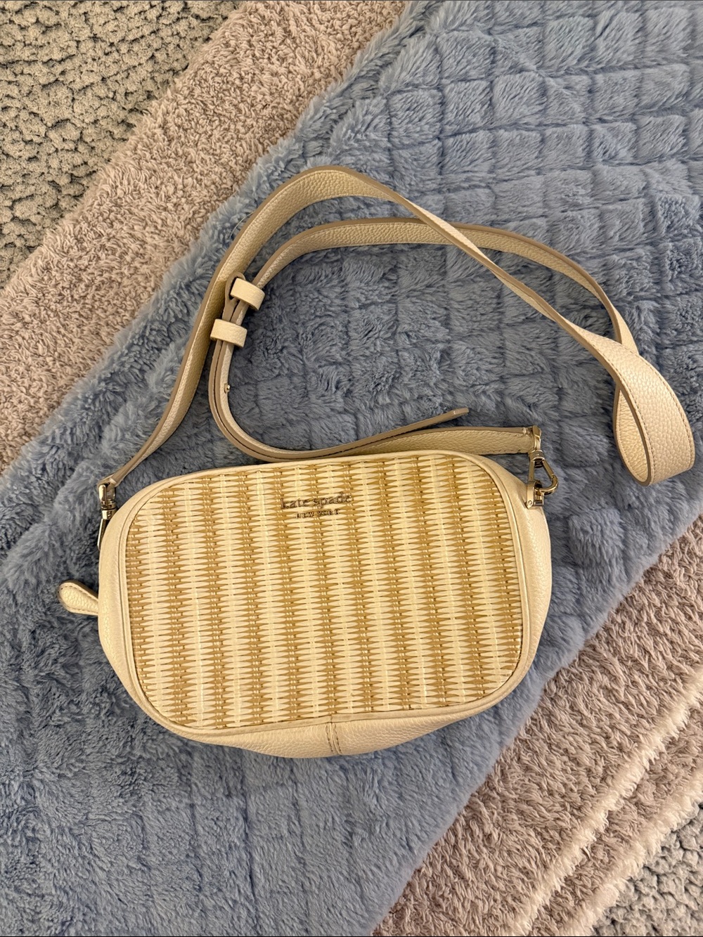 kate spade cream woven crossbody with leather trim